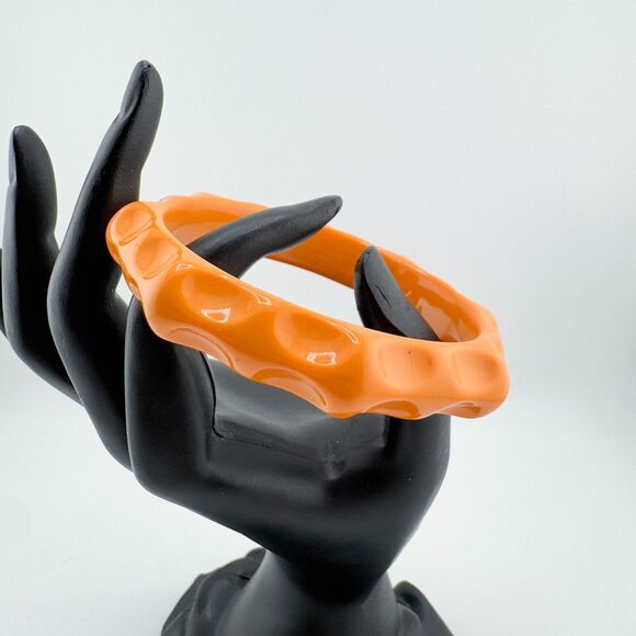 Vintage Orange Textured Bangle Bracelet Retro Mid Century Modern Plastic Retro - Picture 3 of 7